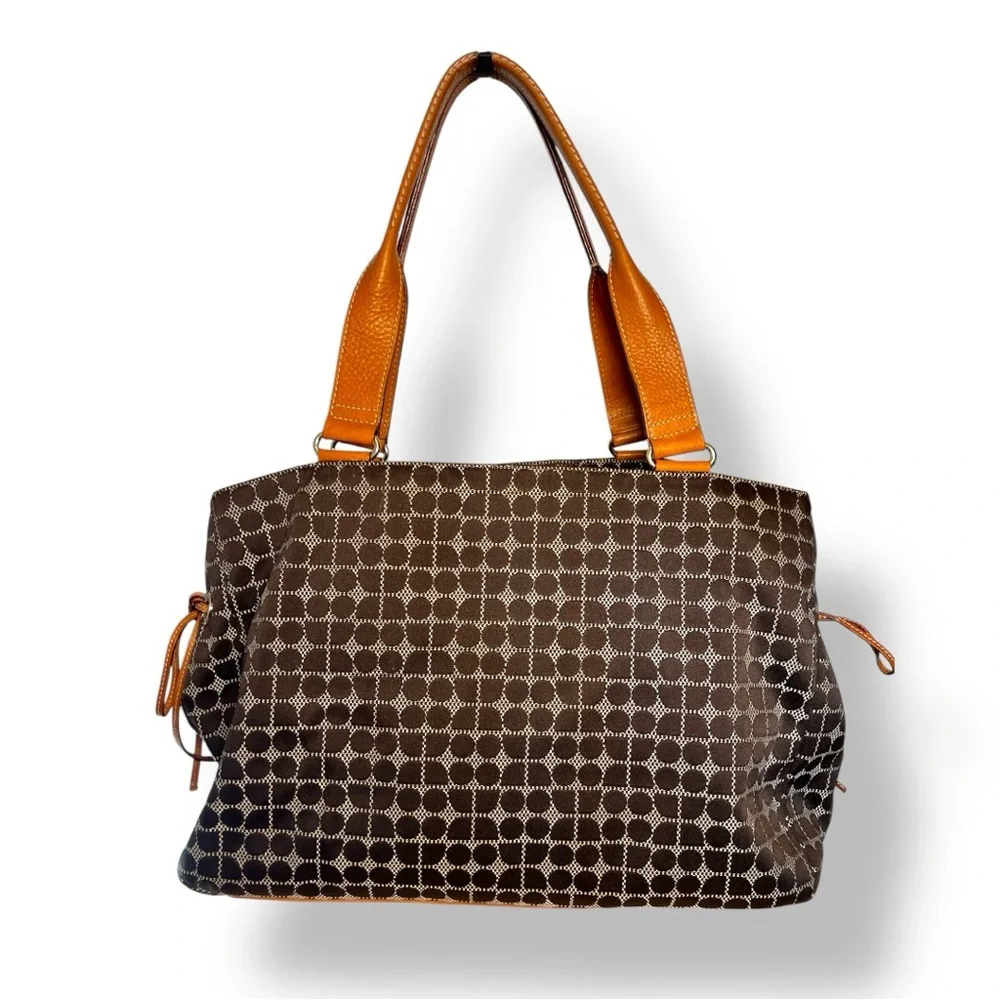 Kate Spade Brown Patterned Tote with Red Stripe